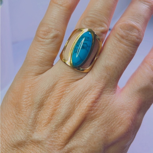 NWT Gold Stainless Steel Womens Rings, simulated green beautiful stone size 8 - Picture 14 of 16